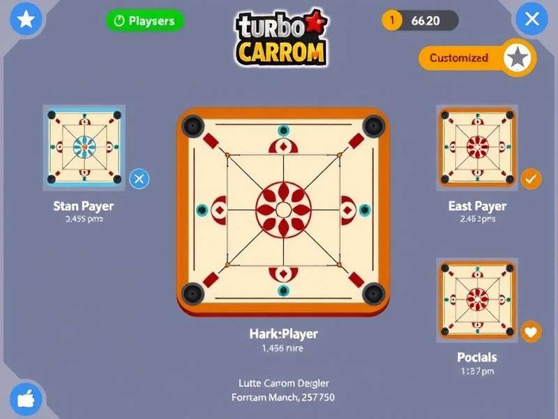 Turbo Carrom Rush customization options showing different board designs